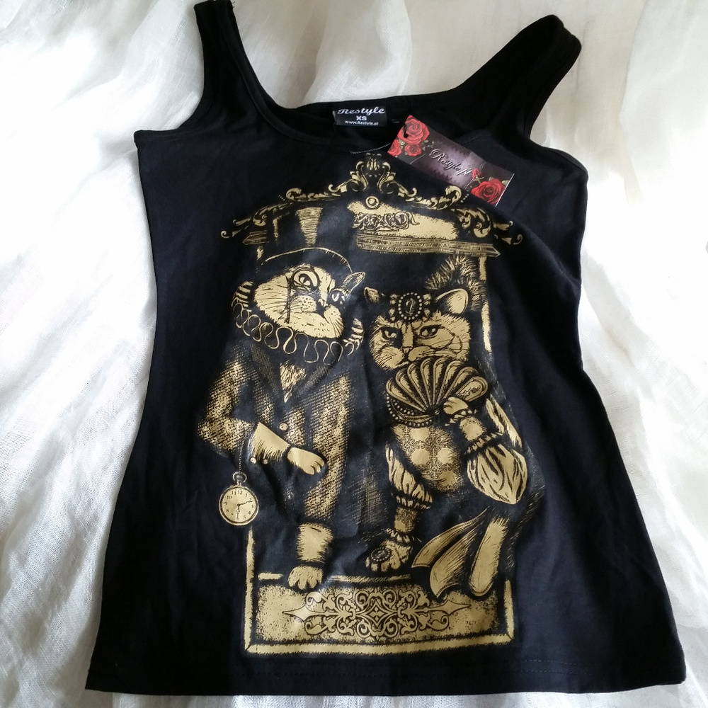 Rare Restyle Victorian Cat Couple Tank Top NWT